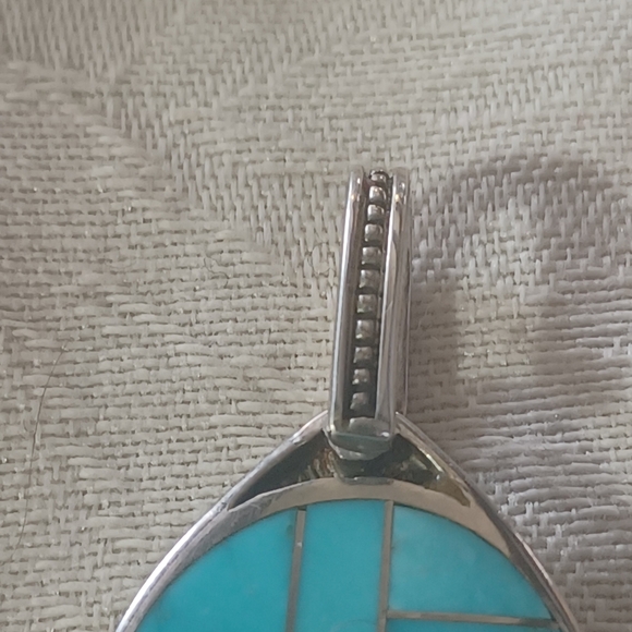 David Rosales, Supersmith Inc, Turquoise Mosaic Inlay Pendant, Sterling Silver - Picture 3 of 9